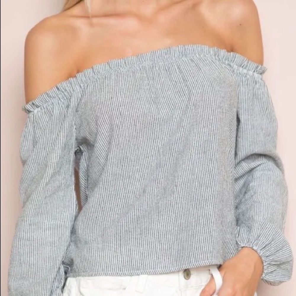 Brandy Melville Off The Shoulder Cropped Striped Top Gray One Size